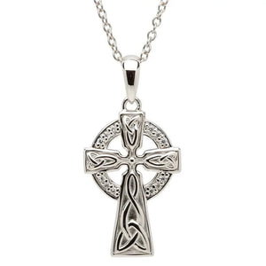 Stone Set Trinity Knot Sterling Silver Celtic Cross Necklace