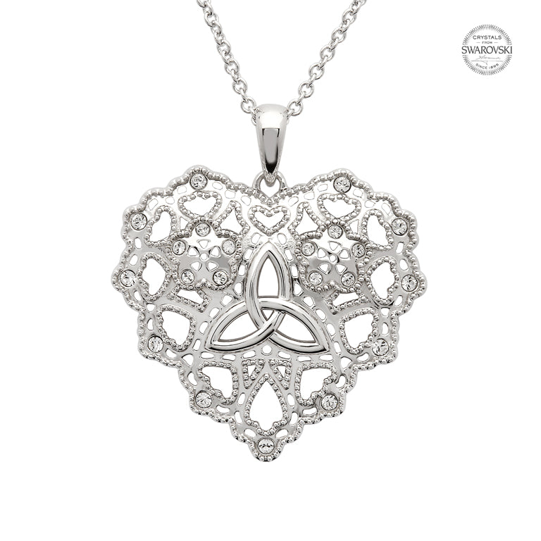 Shanore Irish Lace Silver Heart Trinity Knot Pendant