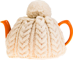 Aran Cable Knit Tea Cosy with Pom Pom