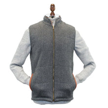 Load image into Gallery viewer, Griffin Dark Grey with Light Grey Diamond Pattern Tweed Body Warmer with Leather Trims
