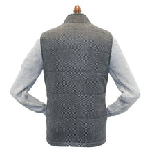 Load image into Gallery viewer, Griffin Dark Grey with Light Grey Diamond Pattern Tweed Body Warmer with Leather Trims
