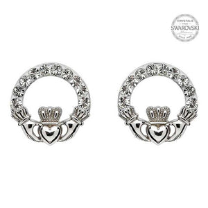 Claddagh Stud Earrings with Swarovski Crystals