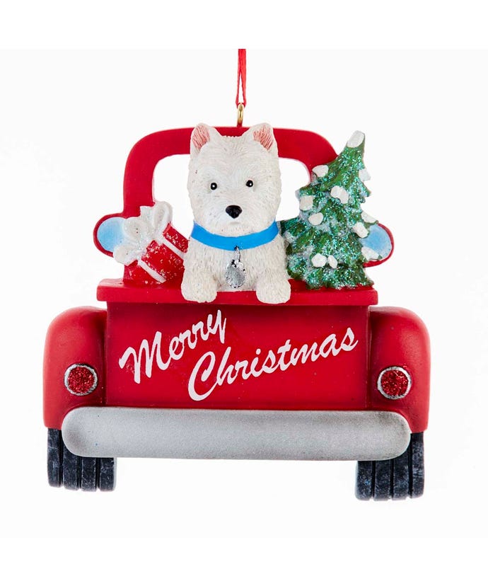 West Highland Terrier In Back Of Truck Ornament For Personalization