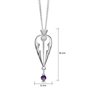 Thistle Pendant Necklace in Sterling Silver with Amethyst