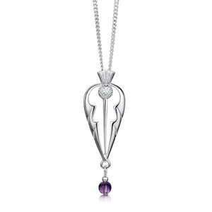 Thistle Pendant Necklace in Sterling Silver with Amethyst
