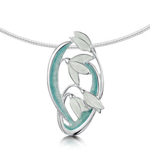Load image into Gallery viewer, Snowdrop 4-flower Sterling Silver Necklace in Leaf Enamel
