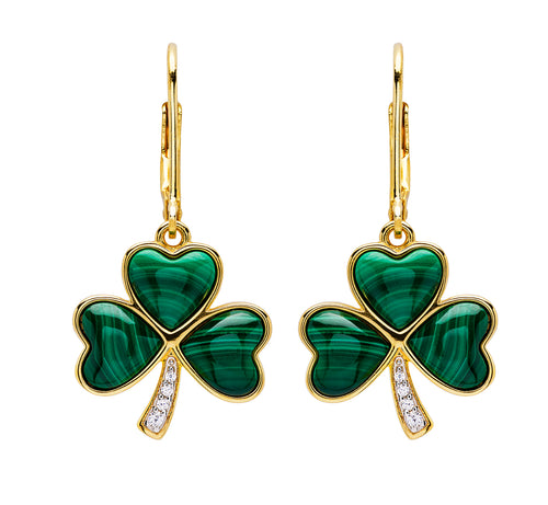 14 KT Gold Vermeil Shamrock Earrings with Malachite