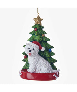 West Highland Terrier With Christmas Tree Ornament For Personalization