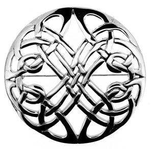 Celtic Knotwork Silver Plated Round Brooch - Large